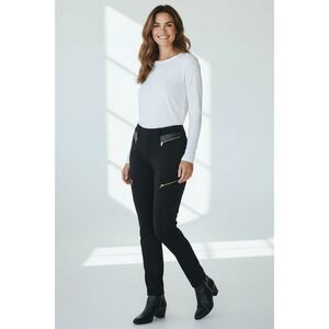 Cache Black Faux Leather Trim Zipper Detail Pants Womens Size 6